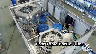 Линия розлива тонизирующих напитков в стеклянную бутылку емкостью 12000 бутылок в час емкостью 2 унции